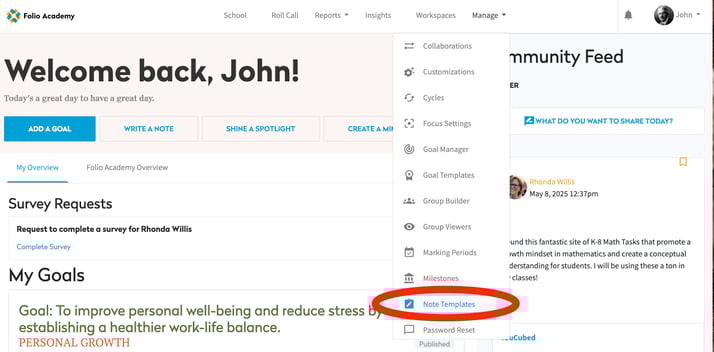 1Note Templates in Manage
