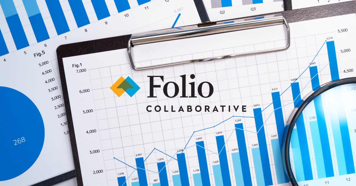 Folio Collaborative logo pictured over clipboard with charts and graphs
